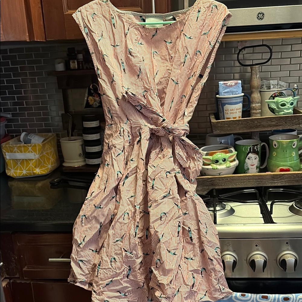 Red and White Striped Dress with Diver Print